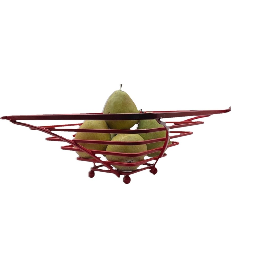 Vintage Mid Century Modern MCM Atomic Red Metal Square Wire Fruit Bowl Holder - Picture 4 of 10